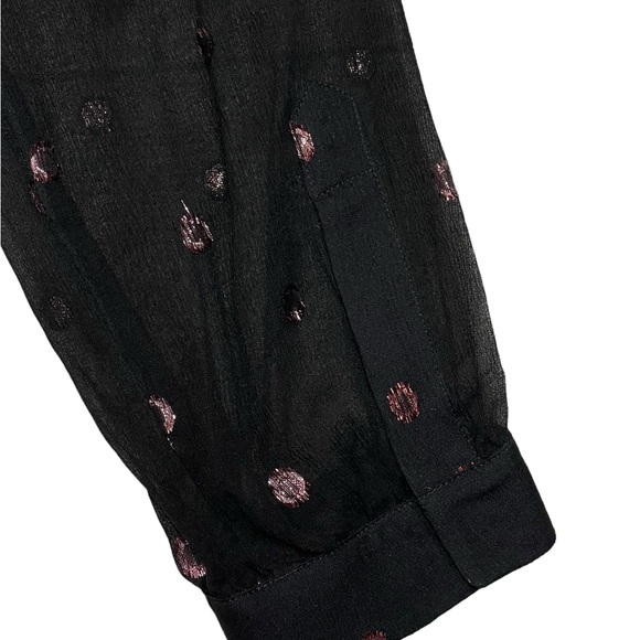 Coach Silk Blouse Black Long Sleeve Sheer Cami Ruffle Front Button Down Top New! - Picture 13 of 15